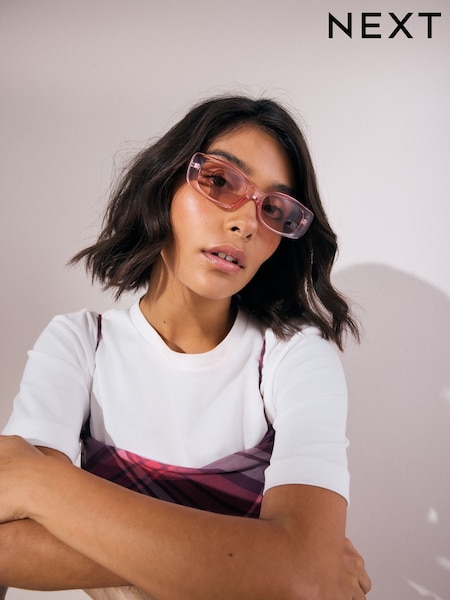 Pink Slim Rectangle Sunglasses (AM9145) | £10
