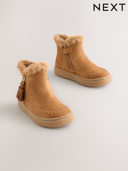Tan Brown Faux Fur Lined Zip Ankle Boots (AM9184) | £28 - £32