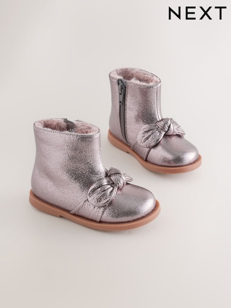 Pewter Grey Metallic Bow Boots (AM9188) | £27 - £31