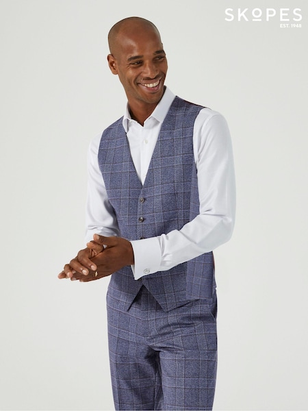 Skopes Blue Tailored Fit Irwin Windowpane Check Suit Waistcoat (AM9213) | £55