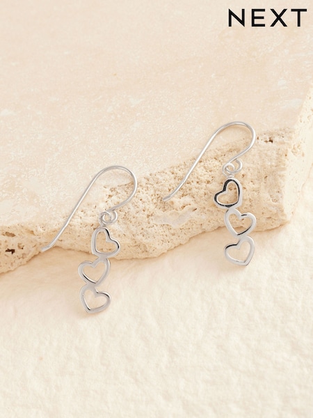 Sterling Silver Triple Heart Drop Earrings (AM9229) | £14