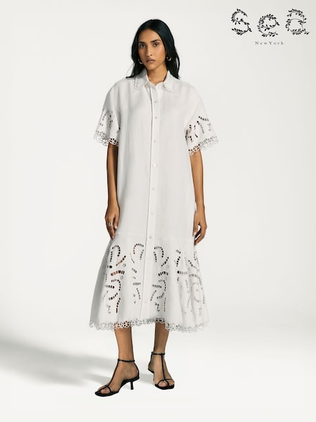 Sea New York White Marja Embroidery Shirt Dress (AM9232) | £213