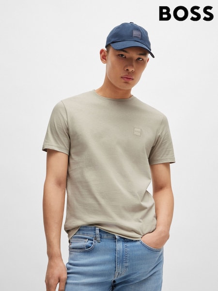 BOSS Beige Relaxed Fit Tales Logo Patch Jersey T-Shirt (AM9312) | £45