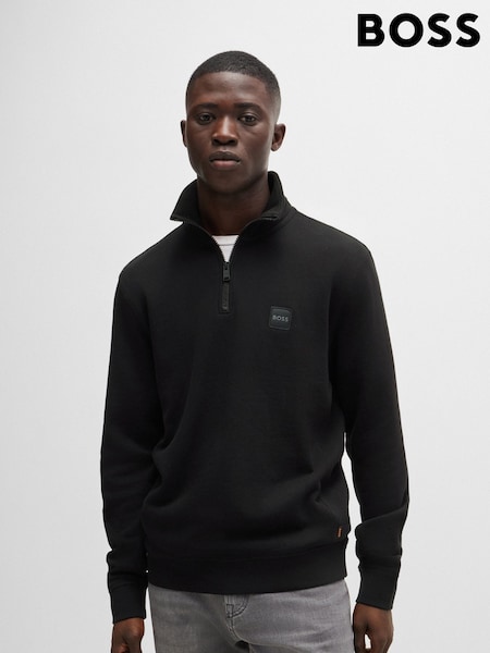 BOSS Black Logo Patch Terry 100% Cotton Zip Neck Jersey Sweatshirt (AM9313) | £129