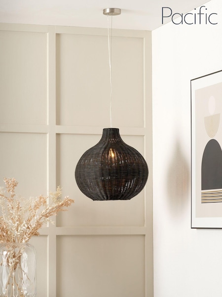 Pacific Lifestyle Black Rattan Pendant Ceiling Light (AM9356) | £100