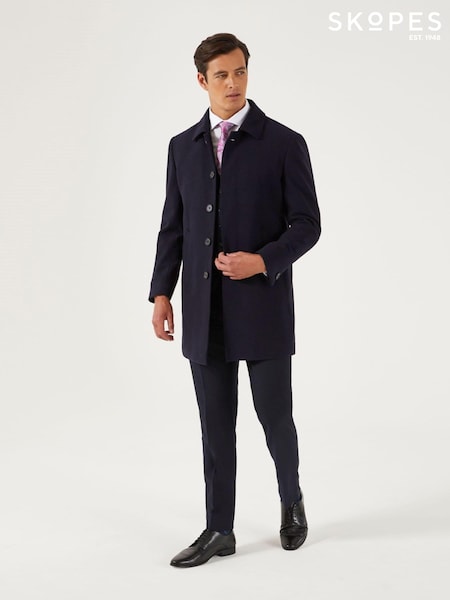 Skopes Navy Blue Tailored Fit Aldgate Overcoat (AM9378) | £199