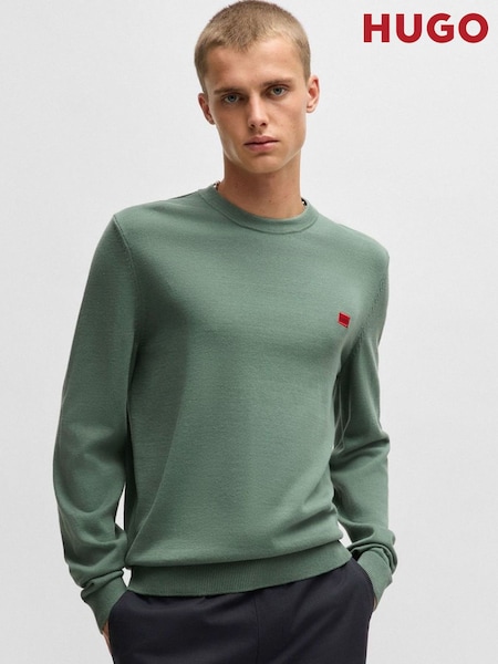HUGO Khaki Green Knitted 100% Cotton Sweater (AM9393) | £99