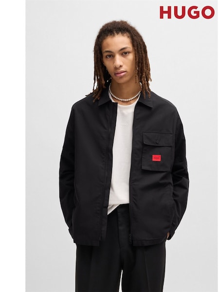 HUGO Black Cotton Zip-Up Overshirt (AM9396) | £129