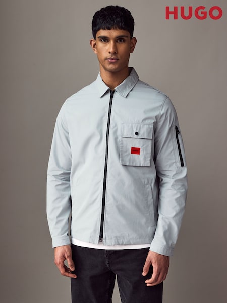 HUGO Blue Cotton Zip-Up Overshirt (AM9397) | £129