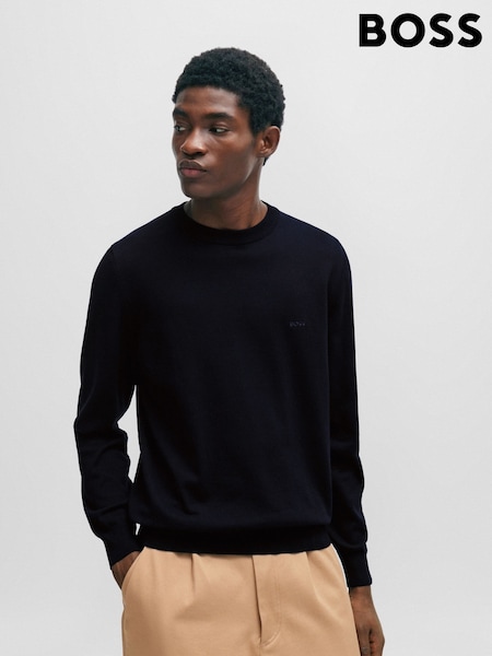 BOSS Dark Blue Pacas Embroidered Logo 100% Cotton Jumper (AM9405) | £129