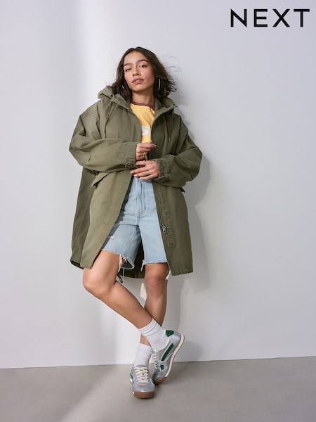 Khaki Green Parka 100% Cotton Coat (AM9407) | £75