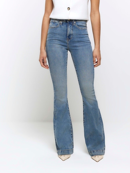 River Island Blue High Waisted Tummy Hold Flare Jeans (AM9408) | £53