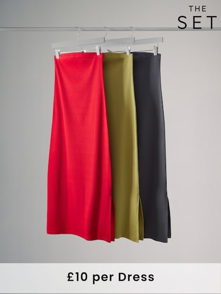 The Set Grey/Red/Lime Green 3 Pack Ribbed Bandeau Dresses (AM9438) | £30