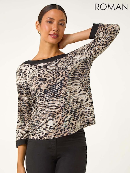 Roman Natural Animal Print Holgraphic T-Shirt (AM9447) | £32