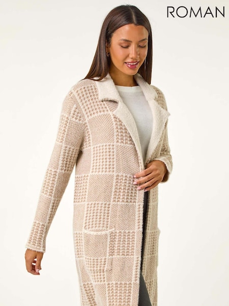 Roman Natural Patchwork Check Collar Pocket Cardigan (AM9449) | £48