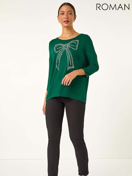 Roman Green Hotfix Embellished Bow T-Shirt (AM9450) | £32
