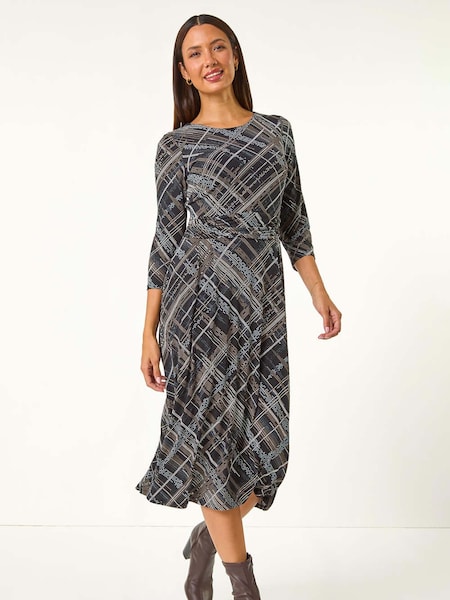 Roman Brown Abstract Linear Dress (AM9451) | £45