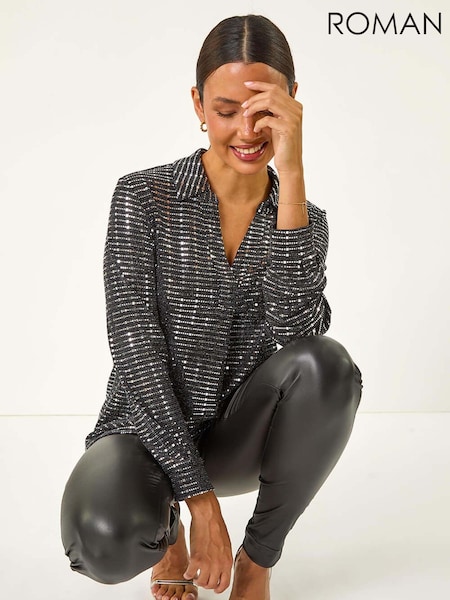 Roman Metallic Foil V-Neck Shirt (AM9458) | £42