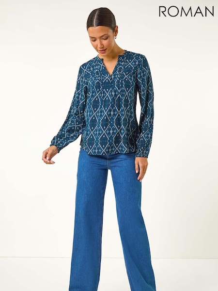 Roman Blue Button Detail Pinktuck Top (AM9464) | £40