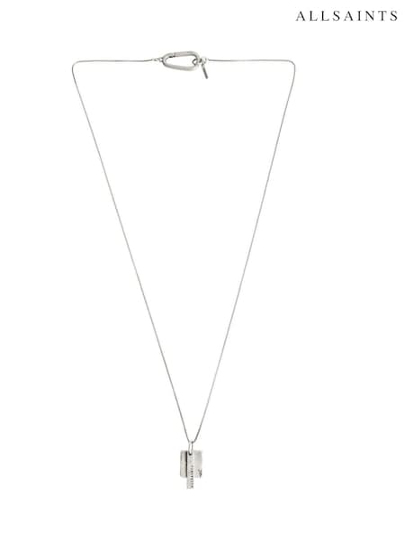 AllSaints Silver Tone Mens Signature Tag Pendant Necklace (AM9547) | £49