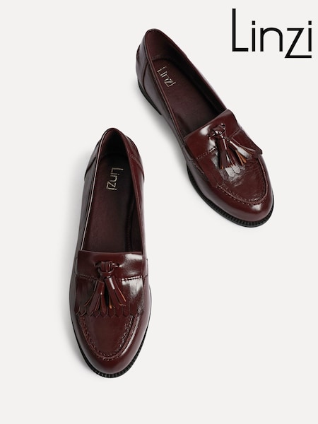 Linzi Red Rosemary Classic Slip-On Loafers With Tassel Detail (AM9570) | £35