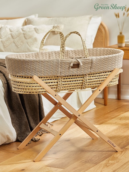 The Little Green Sheep Truffle Organic Knitted Moses Basket And Mattress (AM9596) | £120