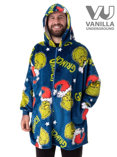 Vanilla Underground Blue Unisex The Grinch Adults Zip Blanket Hoodie (AM9625) | £44