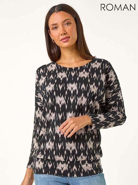 Roman Grey Abstract Print Round Neck Top (AM9632) | £32