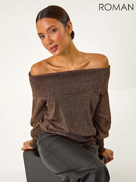 Roman Brown Bardot Shimmer Knit Jumper (AM9645) | £42