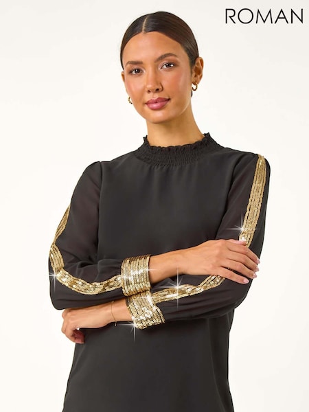Roman Black Sequin Stripe Detail Top (AM9648) | £40