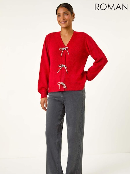 Roman Red Bow Embelished Knit Cardigan (AM9664) | £42
