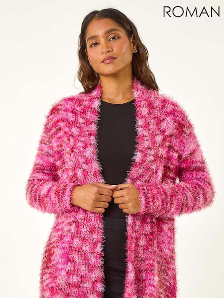 Roman Pink Fluffy Longline Cosy Cardigan (AM9679) | £40