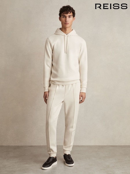 Reiss Off White Fabien Interlock Jersey Drawstring Hoodie (AM9723) | £118