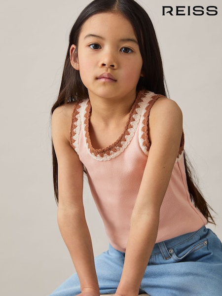 Reiss Pink Vanessa Cotton Crochet-Trim Vest (AM9730) | £17