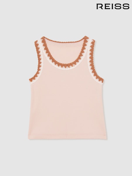 Reiss Pink Vanessa Cotton Crochet-Trim Vest (AM9733) | £18
