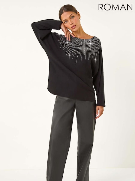 Roman Black Rhinestone Detail Knit Jumper (AM9751) | £40