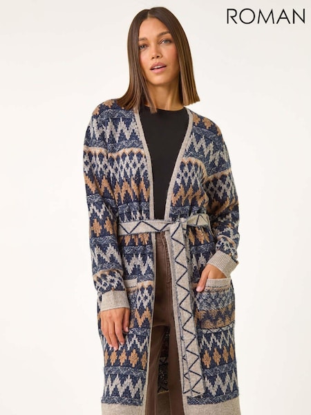 Roman Blue Patterned Belted Knit Cardigan (AM9752) | £48