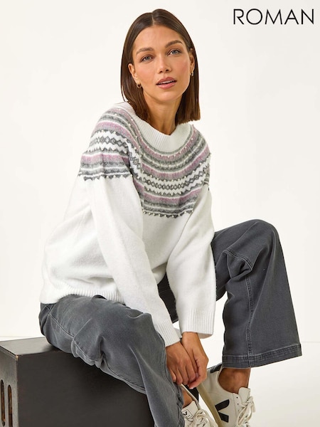 Roman White Pearl Embellished Printed Jumper (AM9765) | £40