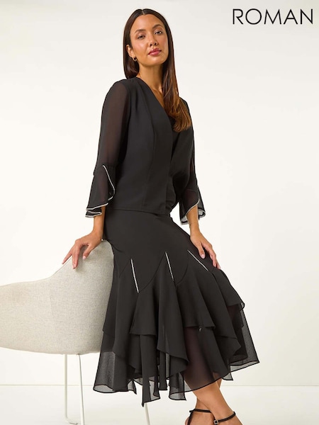 Roman Black Diamante Detail Ruffle Skirt (AM9815) | £60