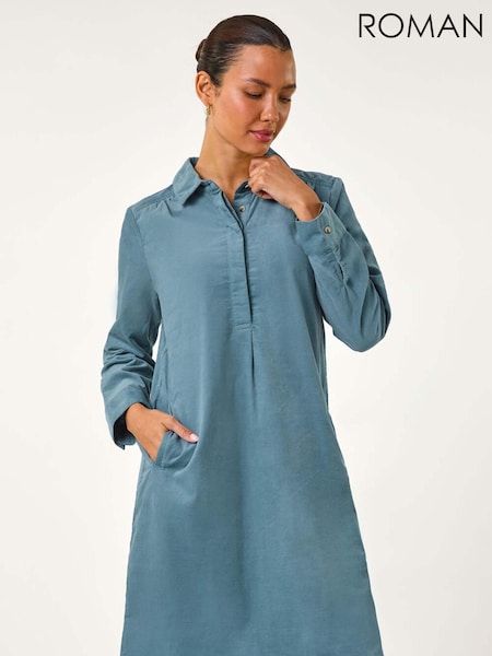 Roman Blue 100% Cotton Corduroy Tunic Shirt Dress (AM9822) | £48