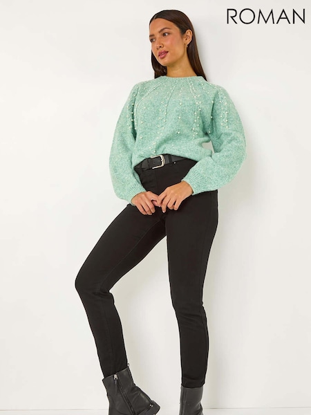 Roman Light Blue Pearl Embellished Cable Knit Jumper (AM9828) | £42