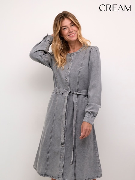 Cream Grey Classic Denim Midi Dress (AM9887) | £120