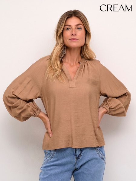 Cream CRMila Long Sleeve Brown Blouse (AM9893) | £40