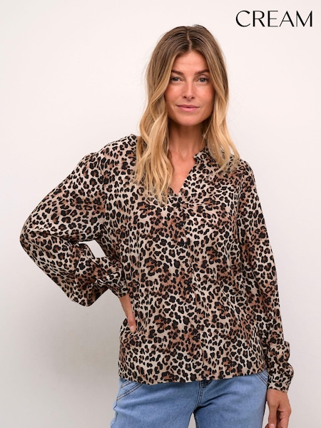 Cream Leopard Print Casual Black Shirt (AM9895) | £50