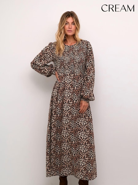 Cream Long Sleeve Leopard Print Maxi Black Dress (AM9899) | £80