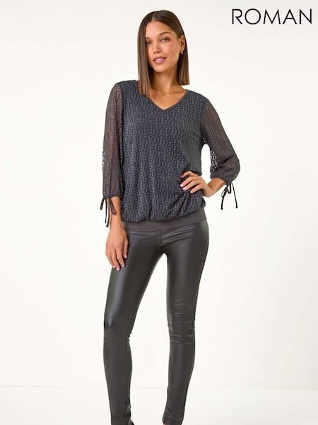 Roman Grey Burnout Print Overlay Top (AM9951) | £40