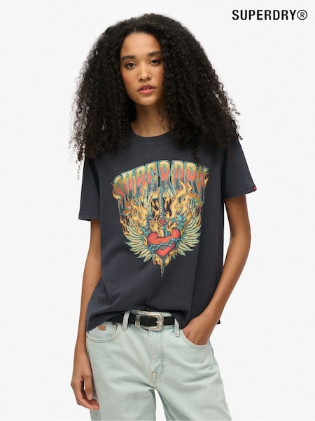 Superdry Black Biker Rock Graphic Relaxed T-Shirt (AN1023) | £27