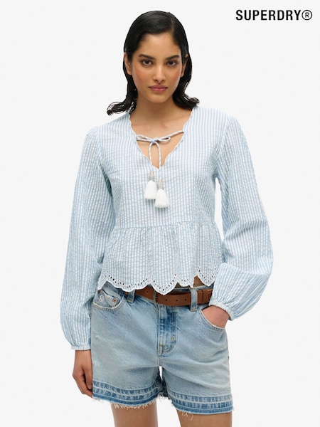 Superdry Blue 100% Cotton Broderie Blouse (AN1028) | £45