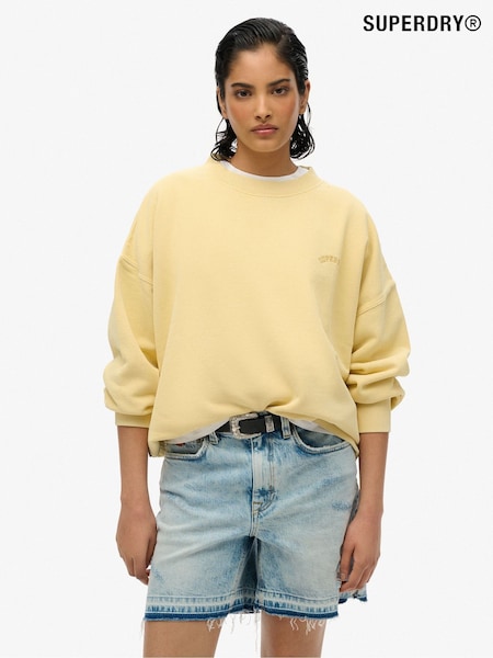 Superdry Yellow Oversized Essential Logo Crew 100% Cotton Sweat Top (AN1043) | £40