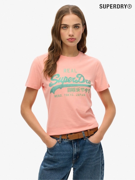 Superdry Orange VL Rhinestone Slim Fit T-Shirt (AN1059) | £30